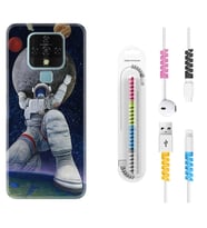 Tecno Camon 16 18P Pova 3 Pova Neo Kılıf Kablo Koruma Spiral Silikon Astronot ve Dünya 1759