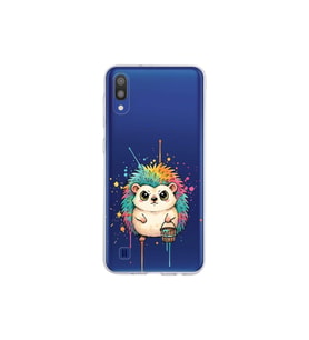 Samsung Galaxy M10 ile Uyumlu Splash Kirpi Tasarımlı Şeffaf Silikon Kılıf