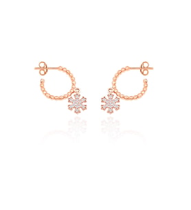 Kar taneli Küpe Roz Gümüş Halkalı Bayan Küpesi KUPE-504 (Rose)