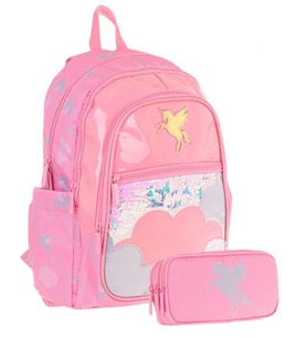 Kaukko Kids Kız Çocuk Okul Çantası ve Üç Bölmeli Kalemlik Seti (Pembe - Pullu Bulut ) - (L5218+L8218)