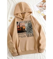 Unisex Desire Brooklyn Baskılı Oversize Sweatshirt (Bej)