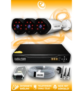 ELITCAM 3 Kameralı Uzay 3 Dış Kamera Set HDD'siz Full HD Gece Görüşlü Güvenlik Kamerası Sistemi