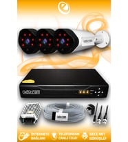 ELITCAM 3 Kameralı Uzay 3 Dış Kamera Set HDD'siz Full HD Gece Görüşlü Güvenlik Kamerası Sistemi