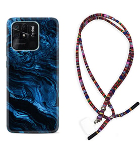 Xiaomi Redmi Note 7 8 9 Pro 10 2022 10 Pro 10S Kılıf Boyun Asklı Rasta Silikon Blue MArble 1379