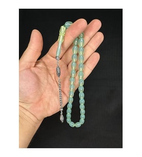 SEVGİLİYE ÖZEL HEDİYE TOZ KEHRİBAR TESBİH MAVİ/YEŞİL RENKLİ KAPSÜL KESİM 12MMX8MM