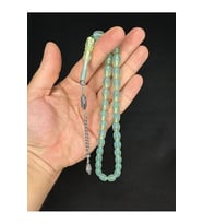 SEVGİLİYE ÖZEL HEDİYE TOZ KEHRİBAR TESBİH MAVİ/YEŞİL RENKLİ KAPSÜL KESİM 12MMX8MM