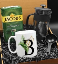 Kişiye Özel Harf Tasarımlı Kupa & French Press & 250 Gram Jacobs Monarch Filtre Kahve