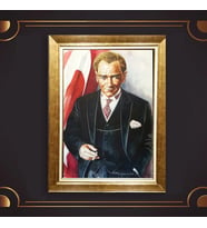 Altın Varaklı Çerçeveli Paspartulu Atatürk Tablo TR0813 (Gold)