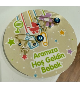 Bebek İğnesi Bebek Hediyesi  Gold Nazar Boncuklu Çelik Aksesuar Yaka İğnesi