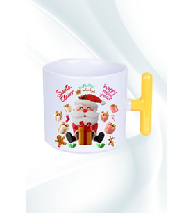Noel Baba Happy Christmas Baskılı T Saplı Kupa Bardak Porselen Çay Kahve Fincanı