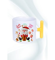 Noel Baba Happy Christmas Baskılı T Saplı Kupa Bardak Porselen Çay Kahve Fincanı