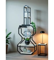 DEKORATİF SİYAH METAL KİTAPLIK BEYAZ AHŞAP RAFLI GİTAR ÜNİTE ÇOK AMAÇLI SALON OFİS DÜZENLEYİCİ