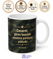 Özel Harekat Polisine PÖH Kamuflajlı Cesaret ve Vatan Sevgisi Kupa Bardak Hediye