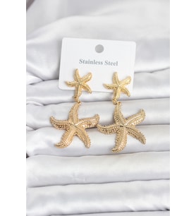 316L Çelik Gold Renk Deniz Yıldızı Model Kadın Küpe