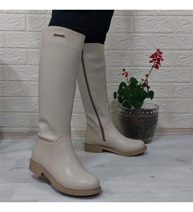 Pierre Cardin 52500 Krem  Fermuarlı 43cm İçi Kürklü Bayan Çizme (Beyaz)
