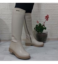 Pierre Cardin 52500 Krem  Fermuarlı 43cm İçi Kürklü Bayan Çizme (Beyaz)