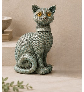 Kedi Heykeli Büyük BOY Hasır Vücut Desenlerine Sahip El yapımı Kedi Heykeli