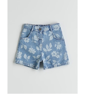 LCW Kids İndigo Beli Ayarlanabilir Lastikli Çiçekli Kız Çocuk Jean Şort
