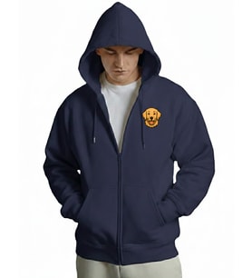 Erkek Golden Retriever Baskılı Oversize Fermuarlı Hoodie (Lacivert)