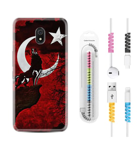 Xiaomi Redmi 8A 8 Pro 9C 9T 10C 11T Pro Kılıf Kablo Koruma Spiral Silikon Wolf and Moon 2 1381