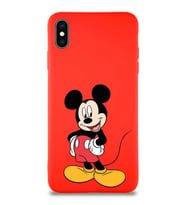 Apple iPhone XS Max Soft Premier Kapak Mickey Mouse-E Tasarımlı Silikon Kılıf - Kırmızı (Şeffaf)