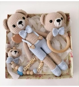 Amigurumi Ayıcık Uyku Arkadaşı Hediyelik Set (Bebe Mavisi)