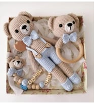 Amigurumi Ayıcık Uyku Arkadaşı Hediyelik Set (Bebe Mavisi)