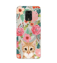 Redmi Note 9 Pro/Note 9S Uyumlu Kedi ve Çiçek Desenli Şeffaf Telefon Kılıfı