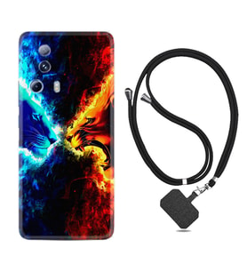 Xiaomi Mi 13 Lite Kılıf Silikon Boyun Askılı İpli Desenli Silikon Red Blue Leon 1714