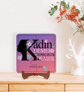 BK Gift Kişiye Özel İsimli Kadınlar Günü Sonsuzluk Tasarımlı Ahşap Standlı Puzzle Çerçeve-3