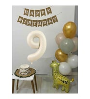 9 Yaş Balon Seti Zürafa Balonlu Happy Birthday Bannerlı Doğum Günü Balon Süsleme Seti