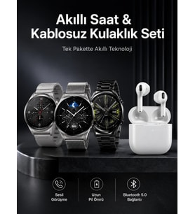 Akıllı Saat Ve Kulaklık Seti Dokunmatik Ekran 5.0 Bluetooth Bağlantılı Sesli Görüşme