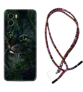 Vivo Y15S Y32 Y33S Y51 Y53S Kılıf Boyun Asklı Rasta Silikon Flowers Cat 1345