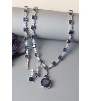 Gümüş Set Gerdanlık Kolye Küpe Bileklik Silver Beyaz Zümrüt Rengi 925 Ayar Zirkon Taşlı Set Özel Günler İçin Düğün Kına Nişan Abiye Set (Lacivert)