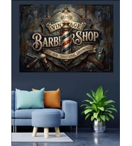Vintage Berber Shop Klasik Tabela Dekoratif Kanvas - Mdf Ahşap Tablo