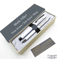 Scrikss İsme Özel Kalem Seti - Beyaz Krom Roller Kalem + Tükenmez Set (Karışık)