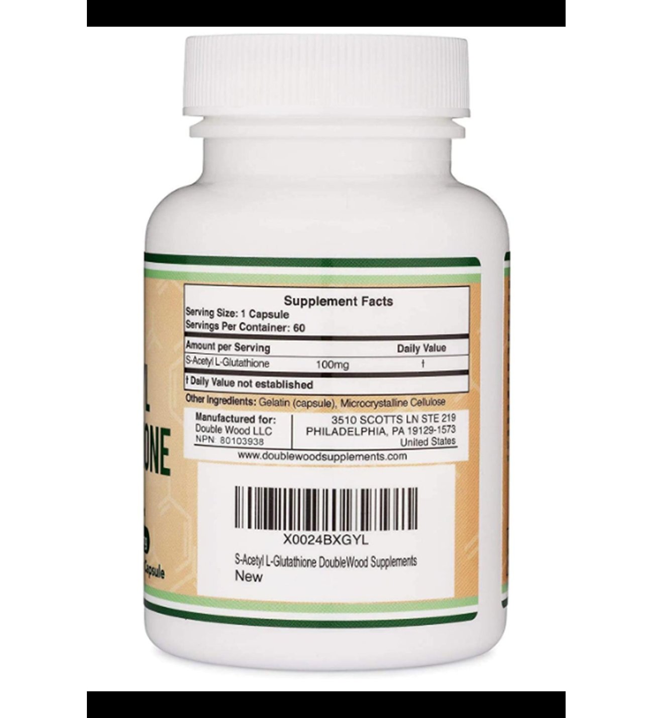 Double Wood S-Acetyl L-Glutathione 100mg 60 Capsul. Usa Version 3745