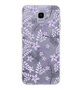 Samsung Galaxy J6 Kapak Floral Lila Tasarımlı Şeffaf Silikon Kılıf