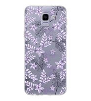 Samsung Galaxy J6 Kapak Floral Lila Tasarımlı Şeffaf Silikon Kılıf