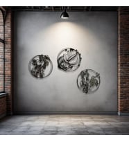 3’lü Dairesel Desenli Metal Tablo Seti – 3D Gölgeli Modern Duvar Dekoru, Şık Ev Hediyesi (Siyah)