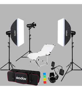 Godox E250 3'lü Paraflaş Set + Çekim Masası 60x130 cm