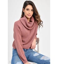 Chuba Kadın Degaje Balıkçı Yaka Kısa Selanik Triko Kazak 20W106 (Gül Kurusu)
