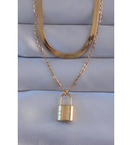 316L Çelik Gold Renk Çift Zincir Kilit Model Kolye - TJ-BKO8941