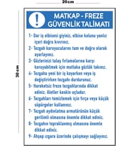 Metal Matkap Freze Güvenlik Talimatı 20cm x 30cm A4 Büyüklüğünde Uyarı Levhası Yönlendirme Tabelası