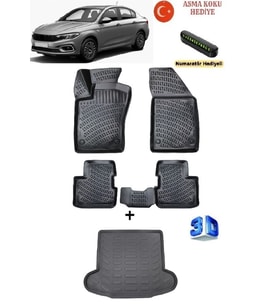 Rizline Fiat Egea Sedan 2015 Sonrası Uyumlu 3D Havuzlu Paspas ve Bagaj Havuzu Seti ASMA KOKU VE NUMARATÖR HEDİYELİ