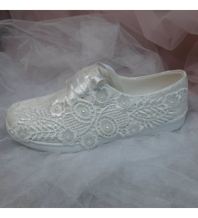 Berush Bride 933 Serisi  Dolgu Topuk Boncuk Güpürlü Gelinlik Ayakkabısı (Sedef)