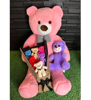 Sevgiliye Hediye Seti Rengarenk Ayıcık Buketi - 80cm Pembe Ayıcık ve 25cm Mor Ayıcık