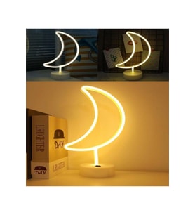 Ay Tasarımlı Neon LED Masa ve Gece Lambası, şık ve enerjik aydınlatma (Krem)