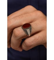 Oval Akik Taşlı  925 Gümüş Erkek Yüzük