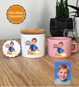 Kişiye Özel Karikatürlü Erkek Çocuğa Hediye Hediye Seti Pastel Fincan, Kalemlik, Anahtarlık Erkek Çocuk Hediyeleri (Pembe)